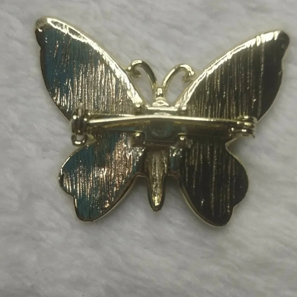 Vintage Style Gold Tone Orange Red Enamel Butterfly Brooch Pin Monarch‎ Wing